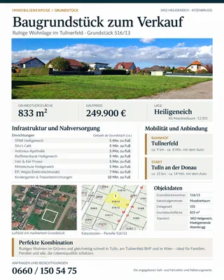 Grundstück kaufen in Tulln – 833 m², € 249.900