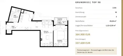 2-Zimmer-Wohnung kaufen in Wien – 53,2 m², € 329.900 – Bild 5 von 5