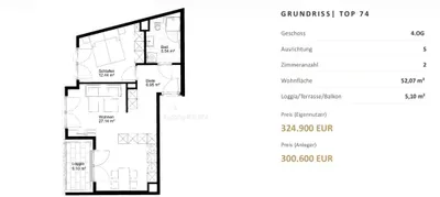2-Zimmer-Wohnung kaufen in Wien – 53,2 m², € 329.900 – Bild 2 von 5