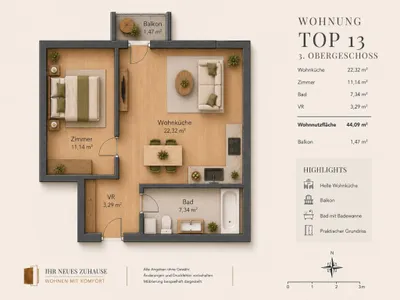 2-Zimmer-Wohnung kaufen in Wien – 44,09 m², € 297.000 – Bild 12 von 12