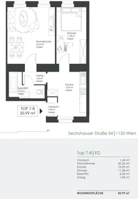 2-Zimmer-Wohnung kaufen in Wien – 50,99 m², € 145.000 – Bild 12 von 12