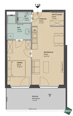 2-Zimmer-Wohnung mieten in Wien – 47 m², € 1.029 – Bild 9 von 9