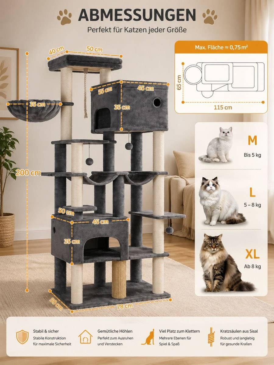 XXL Kratzbaum 200 cm - ideal fr Maine Coon & groe Katzen,  150,- (3390  Melk) - willhaben