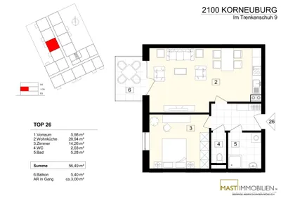2-Zimmer-Wohnung mieten in Korneuburg – 56 m², € 929 – Bild 13 von 13