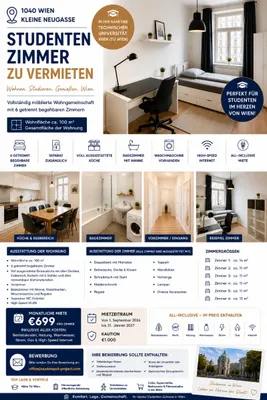 ERSTBEZUG TOP Studenten-WG Zimmer in 1040 Wien | Voll möbliertes Zimmer | All Inclusive | Nähe TU Wien