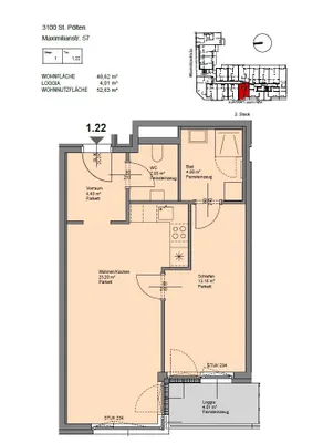 2-Zimmer-Wohnung mieten in Sankt Pölten – 48,62 m², € 749 – Bild 15 von 16