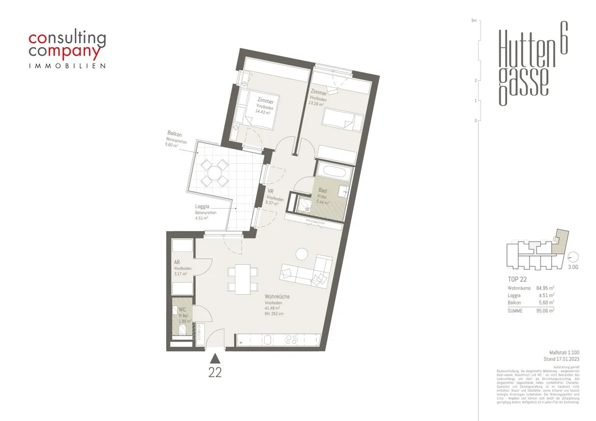 3-Zimmer-Wohnung mit Loggia in den Innenhof - Ansicht 2