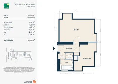 2-Zimmer-Wohnung mieten in Wien – 35,65 m², € 590 – Bild 2 von 12