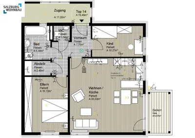 3-Zimmer-Wohnung mieten in Sankt Johann im Pongau – 79 m², € 895 – Bild 2 von 2