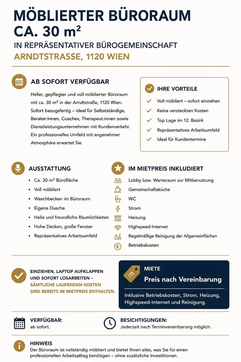 Möbliertes Büro ca. 30 m² in repräsentativer Bürogemeinschaft - 1120 Wien - Ansicht 2