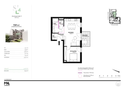2-Zimmer-Wohnung kaufen in Linz – 51,66 m², € 392.000 – Bild 2 von 4