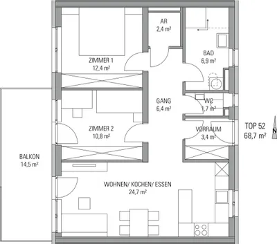 3-Zimmer-Wohnung mieten in Graz-Umgebung – 68,7 m², € 1.000 – Bild 7 von 7