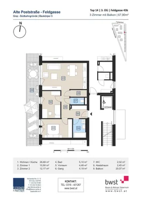 3-Zimmer-Wohnung mieten in Graz – 68,02 m², € 977 – Bild 6 von 6