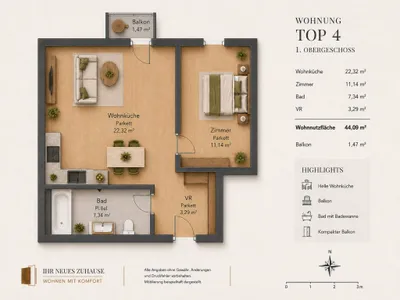 2-Zimmer-Wohnung kaufen in Wien – 44,09 m², € 285.000 – Bild 13 von 13