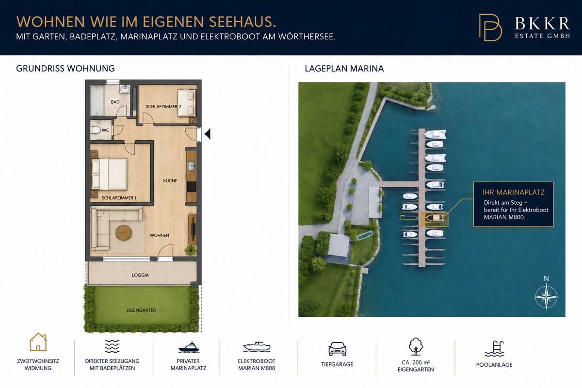 Seewohnung mit Garten, Pool, Badeplatz und Tiefgarage - Marinaplatz mit Boot optional - Ansicht 3
