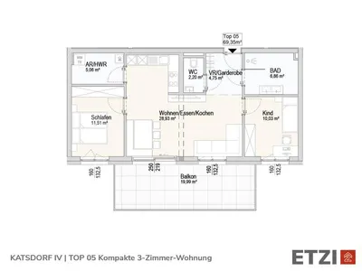 3-Zimmer-Wohnung kaufen in Perg – 69,35 m², € 357.100 – Bild 4 von 13
