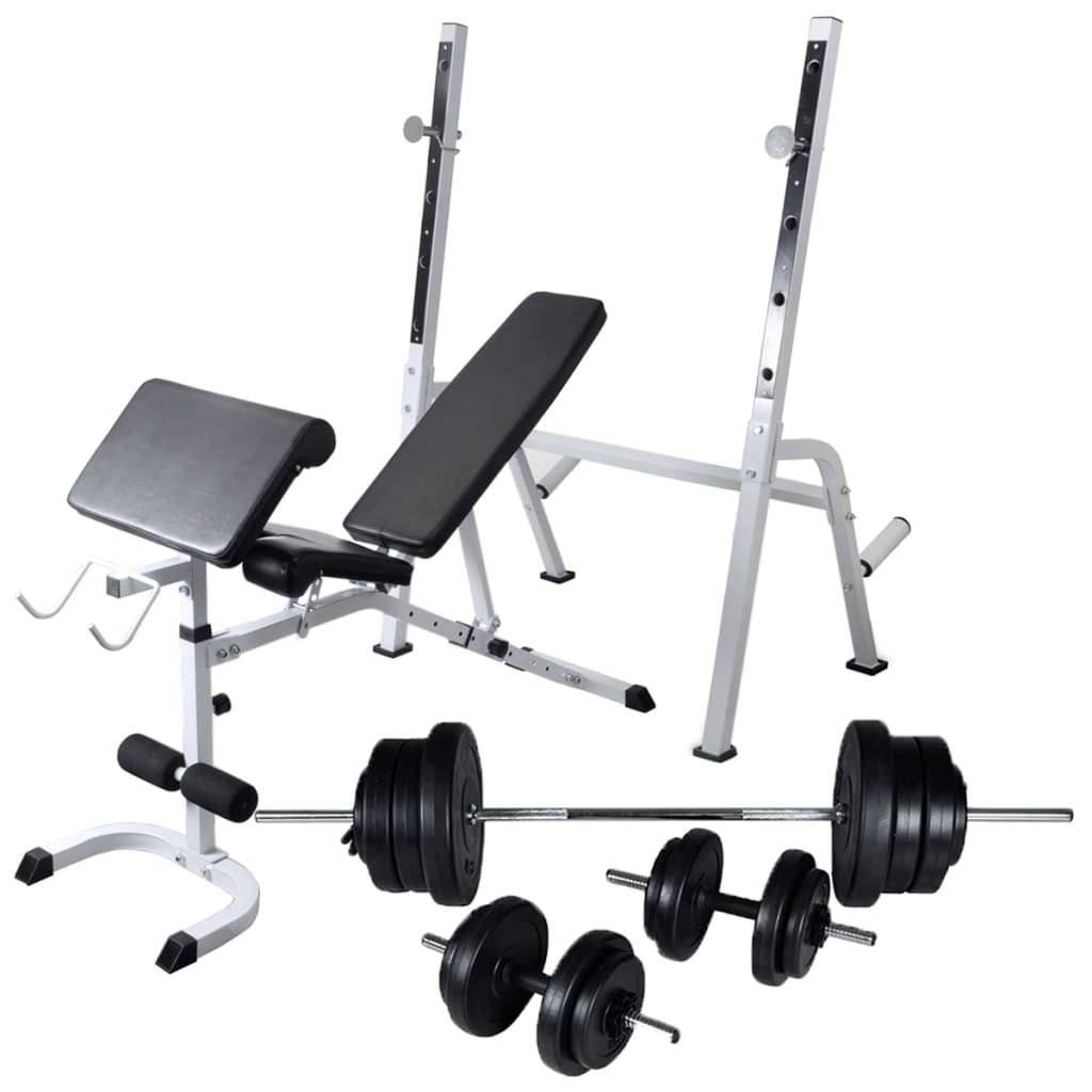 NEU vidaXL Hantelbank mit Ablage, Langhantel und Kurzhantel Set 60,5 kg