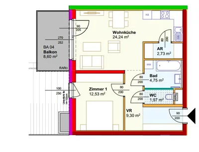 2-Zimmer-Wohnung mieten in Horn – 56,91 m², € 548 – Bild 2 von 3