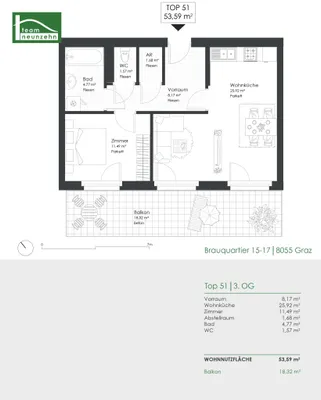 2-Zimmer-Wohnung mieten in Graz – 53,59 m², € 840 – Bild 14 von 14