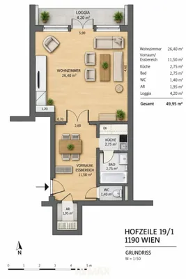 2-Zimmer-Wohnung kaufen in Wien – 50 m², € 195.000 – Bild 10 von 11
