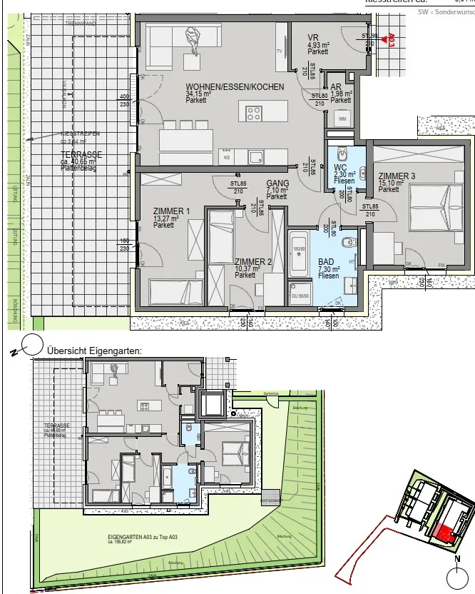 Großzügiges Wohnen 4-Zimmer-Wohnung mit Terrasse & 156 m² Eigengarten - in Graz-Waltendorf - zu kaufen - Ansicht 3