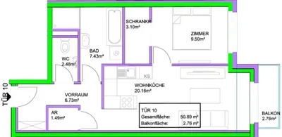 2-Zimmer-Wohnung kaufen in Wien – 50,89 m², € 267.000 – Bild 7 von 7