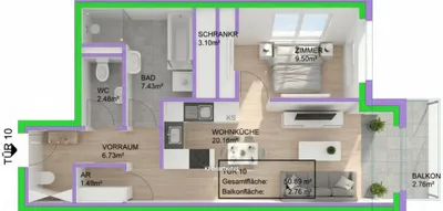 2-Zimmer-Wohnung kaufen in Wien – 50,89 m², € 267.000 – Bild 6 von 7