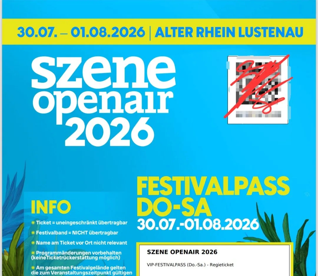 Szene Open Air Weekendpass VIP 30.07.2026 -01.08.2026 I Am Alten Rhein, Lustenau | 2 Tickets