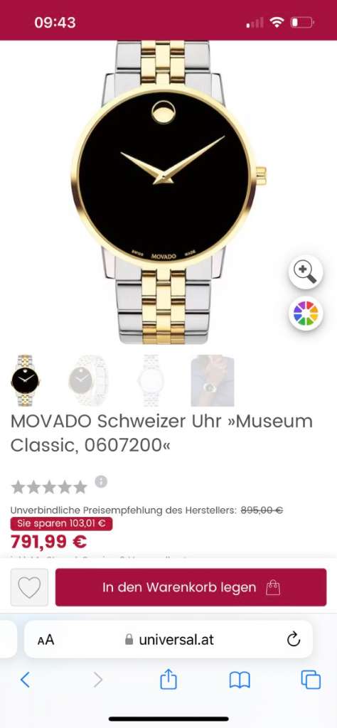 MOVADO Uhr Swiss made, € 210,- (1100 Wien) - willhaben