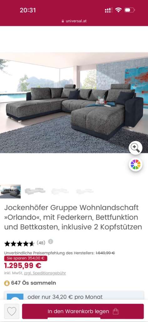 € willhaben Kopfstützen, Bettfunktion mit Hohenwarth) Sofa Couch 650,- Wohnlandschaft (3472 - mit