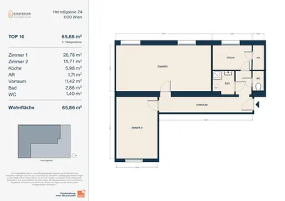 2-Zimmer-Wohnung mieten in Wien – 68,85 m², € 539 – Bild 2 von 11