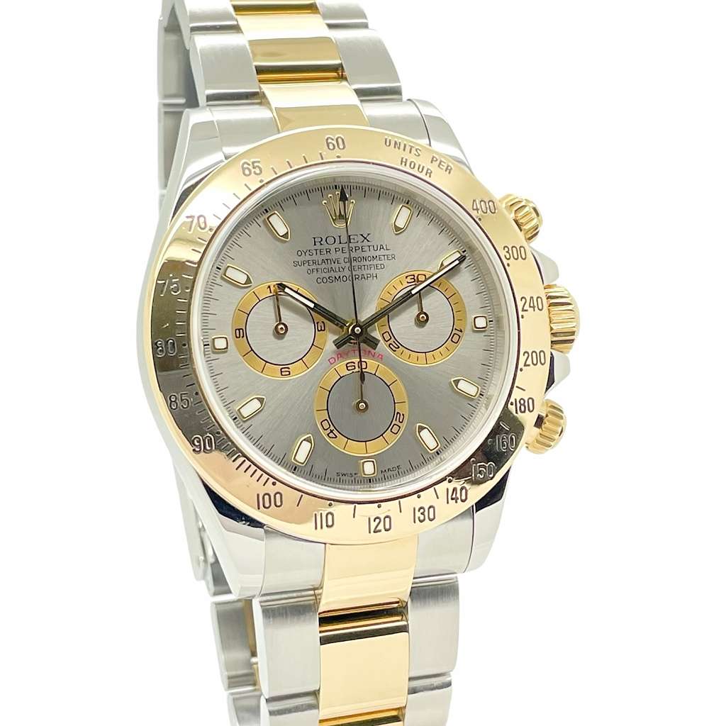 Rolex Daytona Cosmograph Graues Rhodiumblatt Stahl Gelbgold Erste Serie