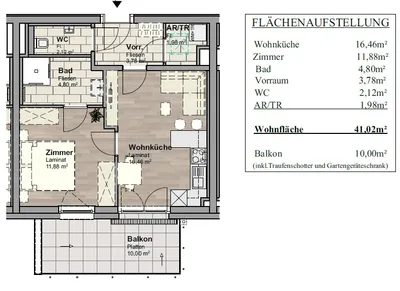 2-Zimmer-Wohnung mieten in Baden – 41 m², € 782