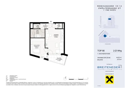 2-Zimmer-Wohnung kaufen in Wien – 44,02 m², € 347.100 – Bild 4 von 4