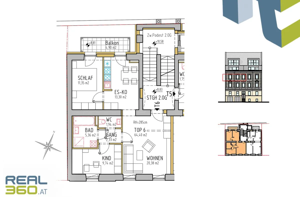 Top 6 - Ruhig gelegene Innenstadtwohnung mit Balkon im revitalisierten Altbau! - ERSTBEZUG - Widok 2