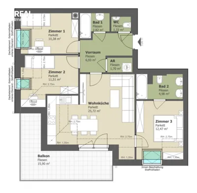 4-Zimmer-Wohnung kaufen in Tulln – 77,84 m², € 375.000 – Bild 21 von 22