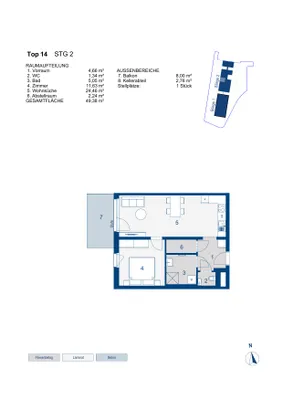 2-Zimmer-Wohnung mieten in Mödling – 49,76 m², € 582 – Bild 2 von 3