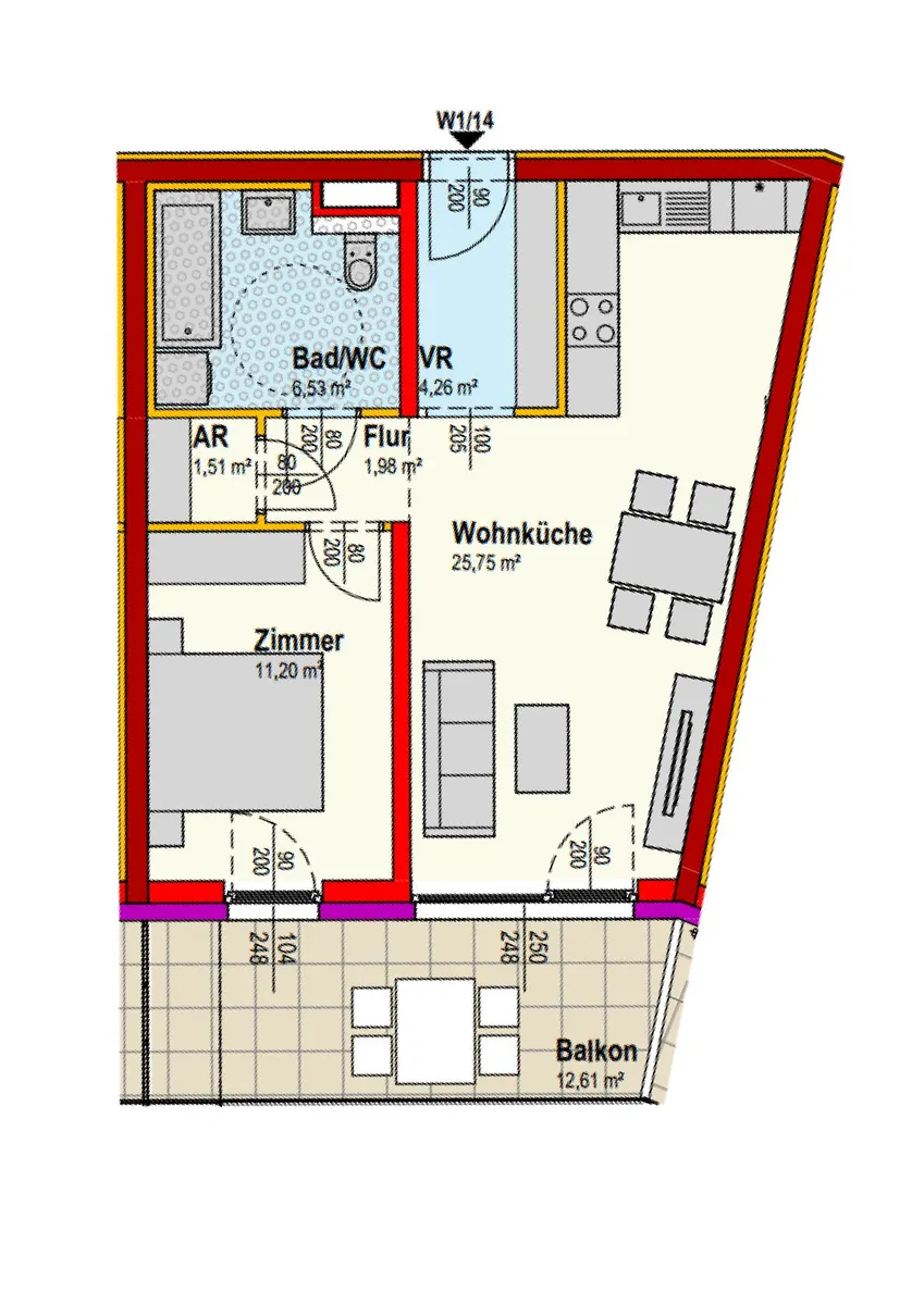 Top14-Erstbezug-2Zimmer-1.OG-Balkon-1PKW-Einstellplatz-Miete mit Kaufoption - Ansicht 2