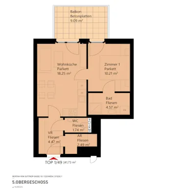 2-Zimmer-Wohnung mieten in Wien – 41,73 m², € 899 – Bild 4 von 11