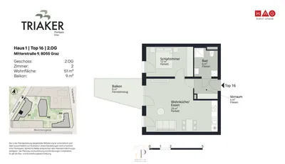 2-Zimmer-Wohnung mieten in Graz – 50 m², € 835 – Bild 12 von 12