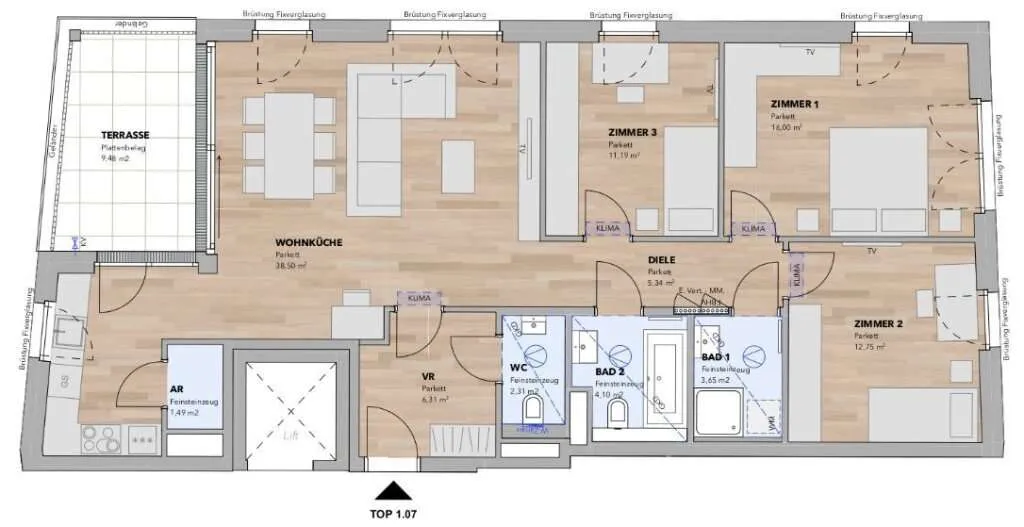 ERSTBEZUG: 4-Zimmer-Wohnung mit Klimaanlage - Top 1.07 - Ansicht 3