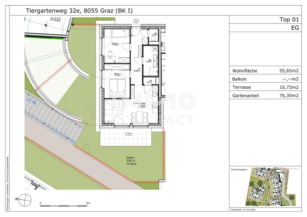 Erstbezug 01.10.2026: Geförderte 3 Zimmer Wohnung mit Eigengarten - Tiergartenweg 32e - Top 1e - Ansicht 2