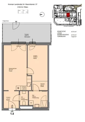 2-Zimmer-Wohnung mieten in Sankt Pölten – 47,73 m², € 749 – Bild 12 von 13