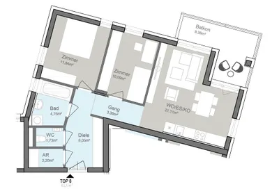3-Zimmer-Wohnung mieten in Graz – 64,69 m², € 915 – Bild 2 von 11