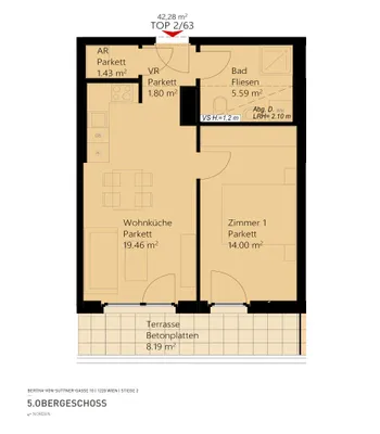 2-Zimmer-Wohnung mieten in Wien – 42,28 m², € 889 – Bild 13 von 13