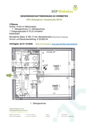 3-Zimmer-Wohnung mieten in Sankt Pölten Land – 74,83 m², € 860 – Bild 1 von 10