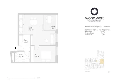 2-Zimmer-Wohnung mieten in Feldkirch – 51,2 m², € 1.143 – Bild 5 von 6