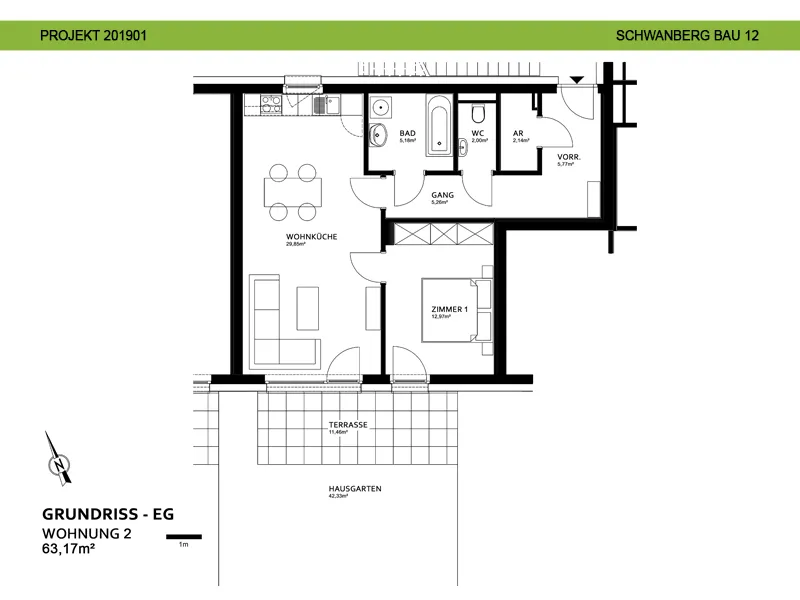 Sonnige 2-Zimmer-Wohnung im Erdgeschoss mit Terrasse und Privatgarten - geförderte Miete - 2 Zimmer - Ansicht 2