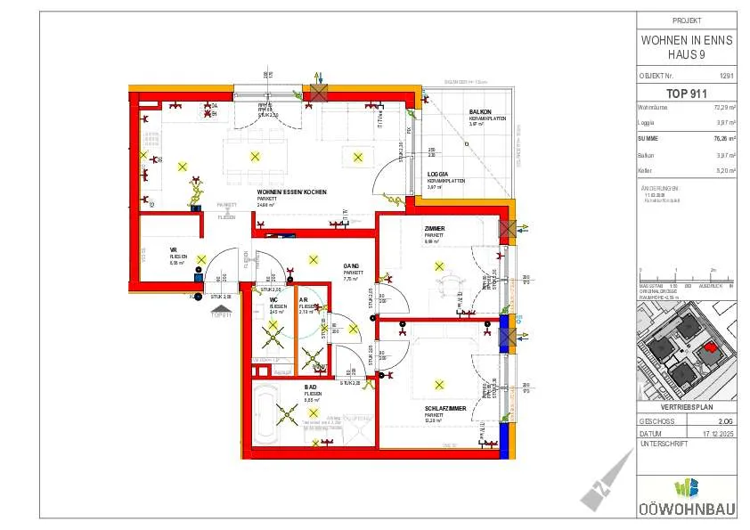 Neubau: geförderte 3-Raum Mietkaufwohnung in Enns Top 911 - Ansicht 3