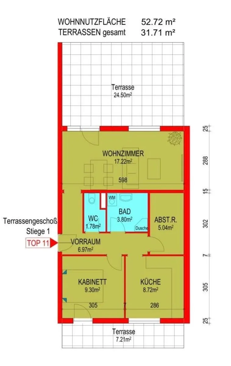 3 Zimmer- Wohnung mit großer uneinsehbarer Terrasse und einer weiteren kleinen Terrasse - Ansicht 2